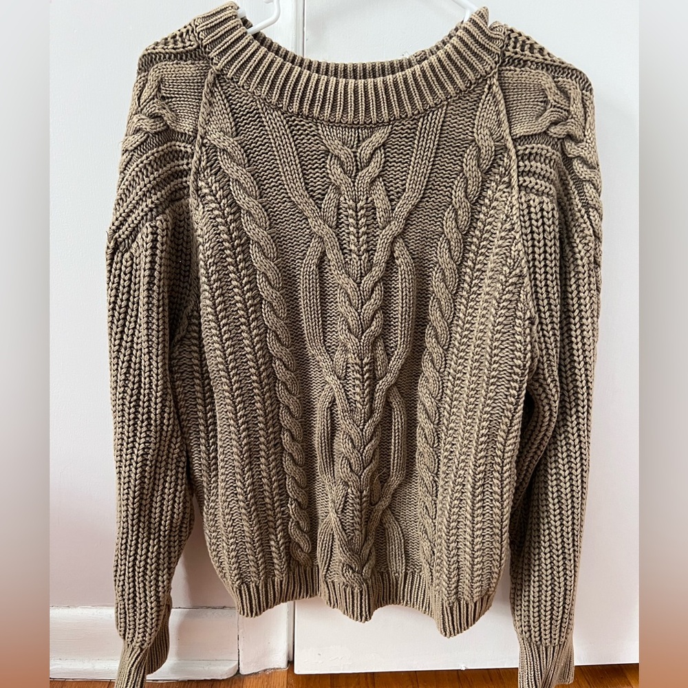 Free People Cable Knit Crewneck Sweater